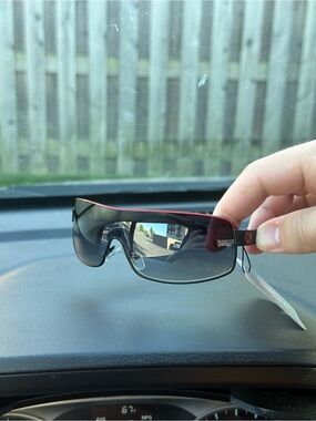 Red and Black Shield-Accent Wrap Sunglasses
